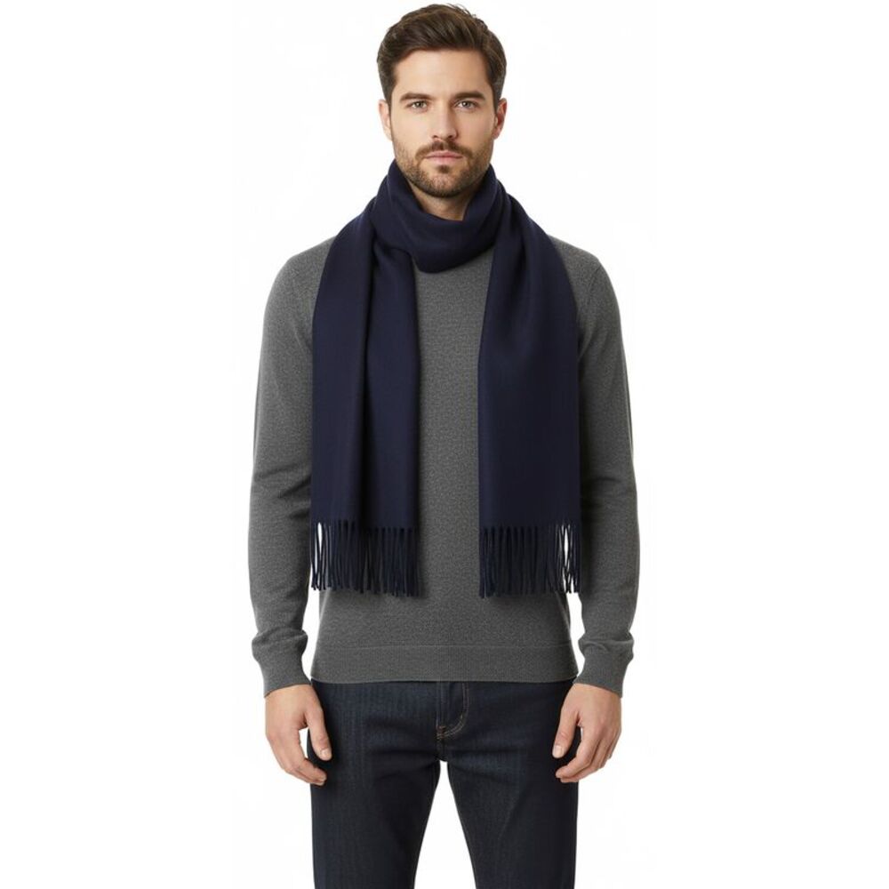 Lanvin Soft Luxurious 100% Wool Navy Fringe Scarf - Picture 1 of 4